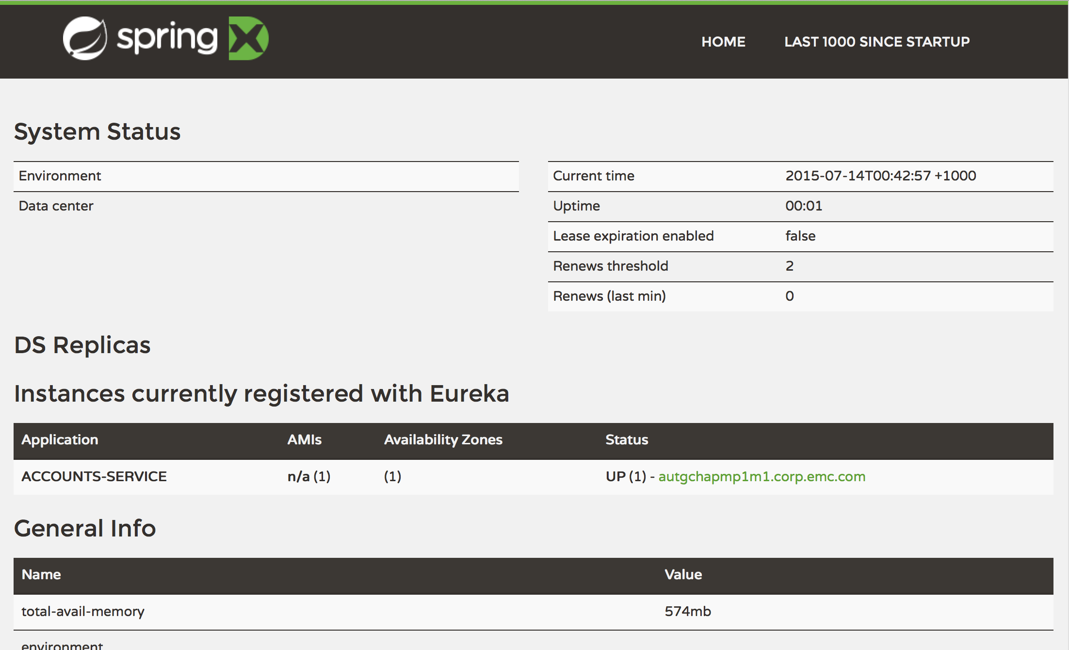 Eureka Server dashboard